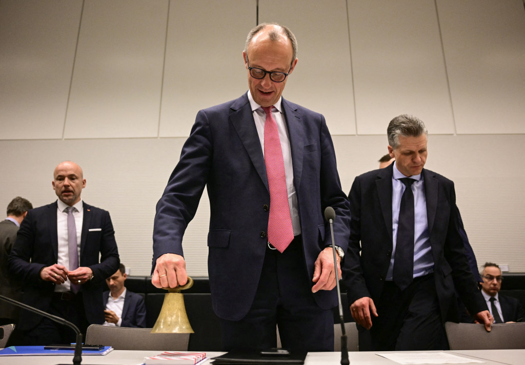 Friedrich Merz (partijleider CDU) na de uitkomst van de stemmen.