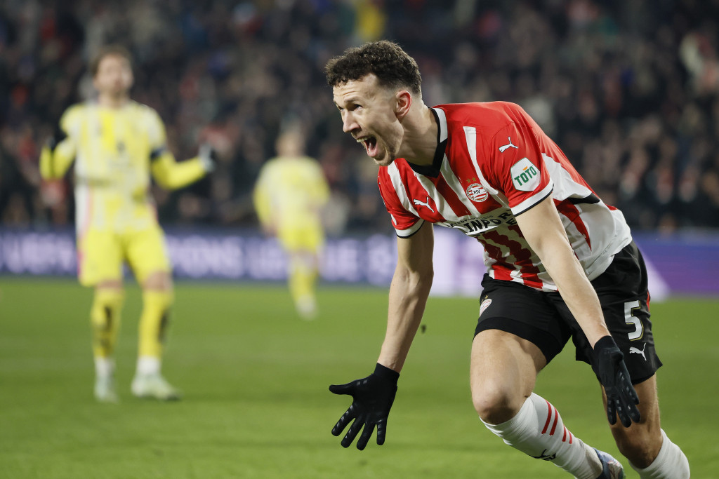 PSV-speler Ivan Perišić na zijn goal tegen Juventus.