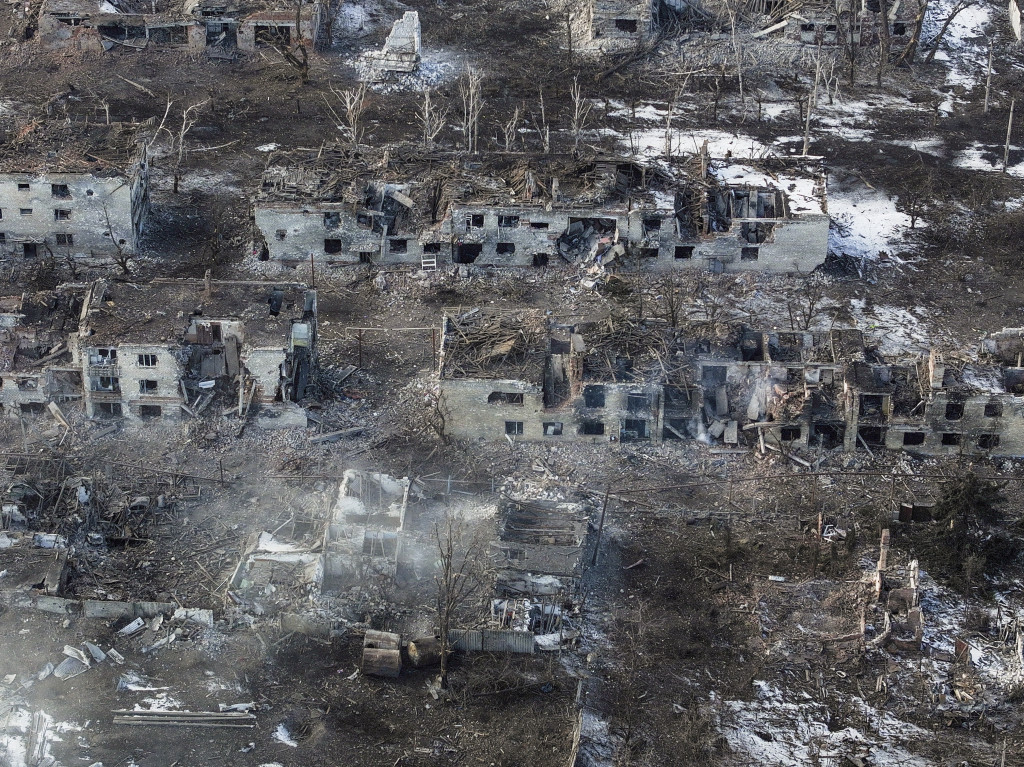 De verwoesting in Toretsk, een plaats in de regio Donetsk.