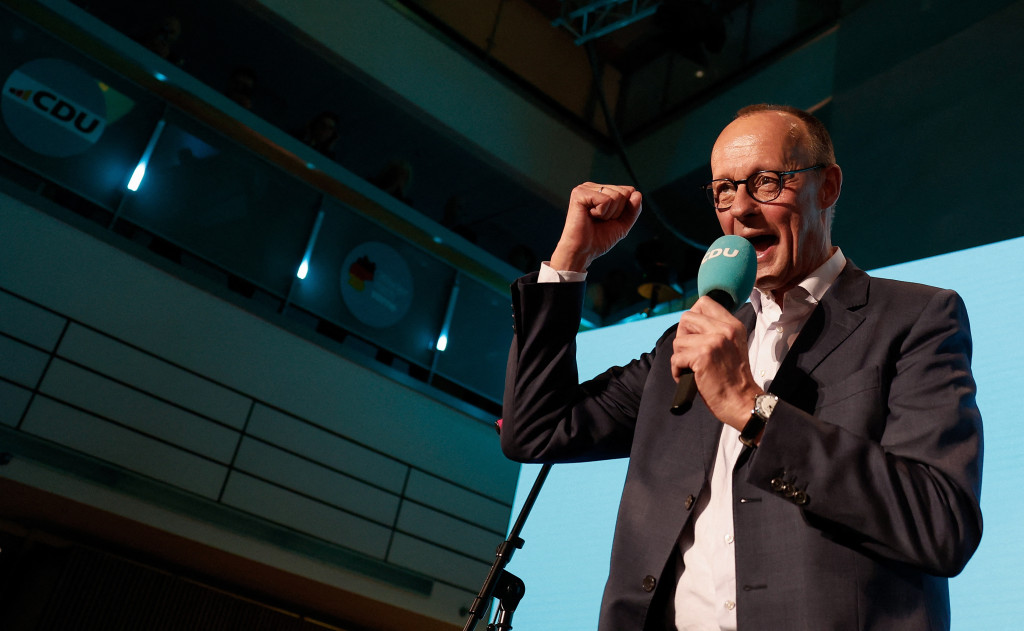 Friedrich Merz (partijleider CDU) na de uitkomst van de stemmen.