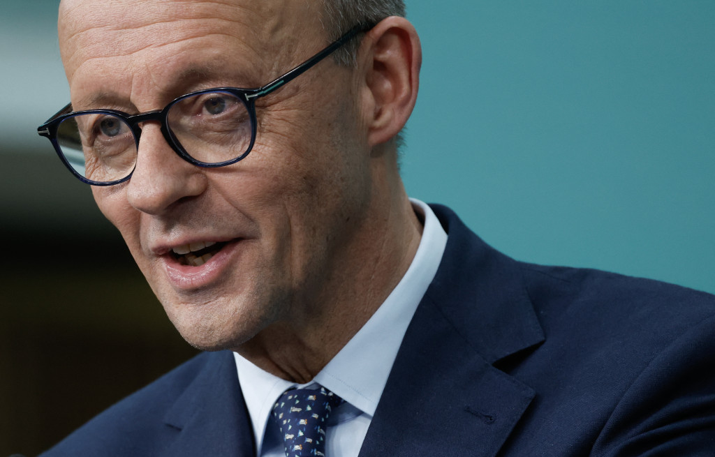 Friedrich Merz (partijleider CDU) na de uitkomst van de stemmen.