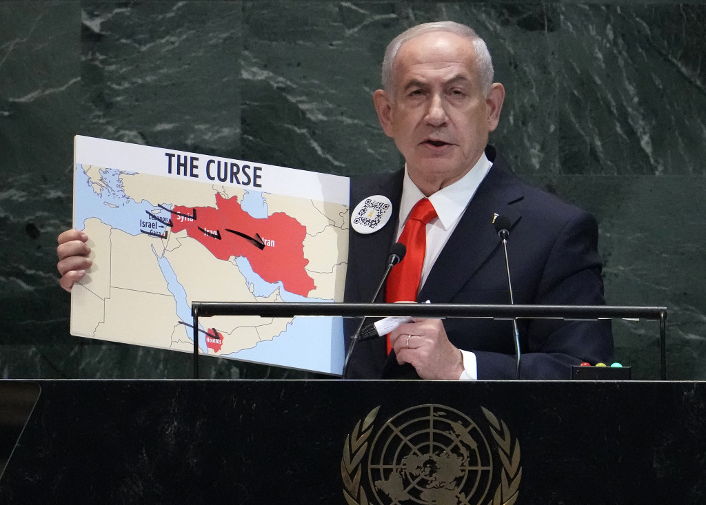 Netanyahu tijdens de VN-vergadering.