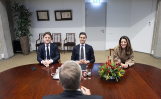 Henri Bontenbal (CDA), Rob Jetten (D66) en Dilan Yeşilgöz (VVD).