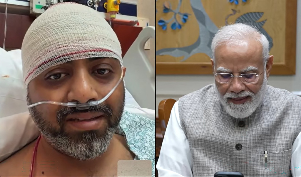 De Indiase piloot Smit Machchhar in gesprek met Modi, premier van India.