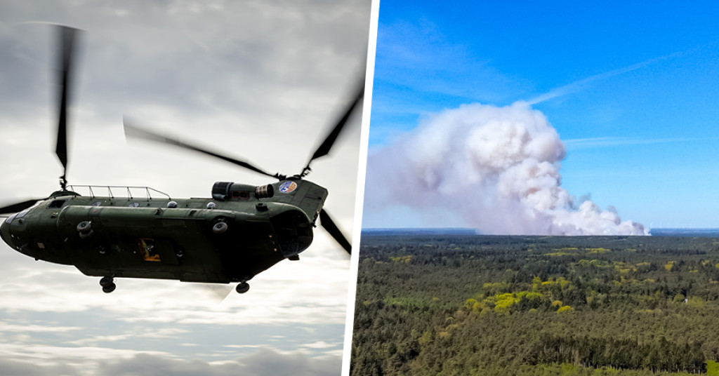 Chinook-helikopters helpen bij blussen natuurbrand 't Harde.