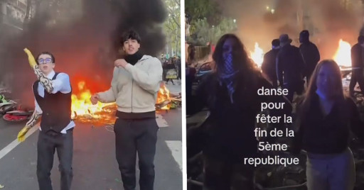 Dansenden mensen na protesten in Parijs.