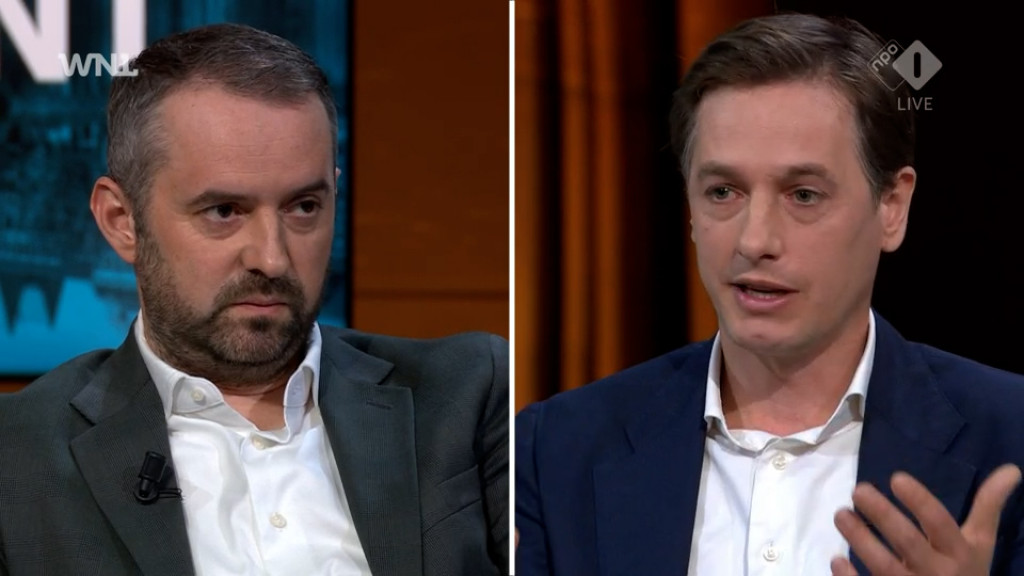 SP-leider Jimmy Dijk en Volt-leider Laurens Dassen in WNL Op Zondag.